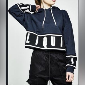 Team liquid.Blue and White Cropped Hoodie with Long Sleeves